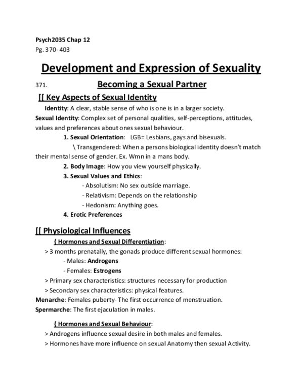 Psychology 2035A/B Chapter 12: Development and Expression of Sexuality thumbnail