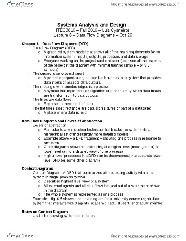 ITEC 3010 Lecture Notes - Data Flow Diagram, System Context Diagram, System Model thumbnail