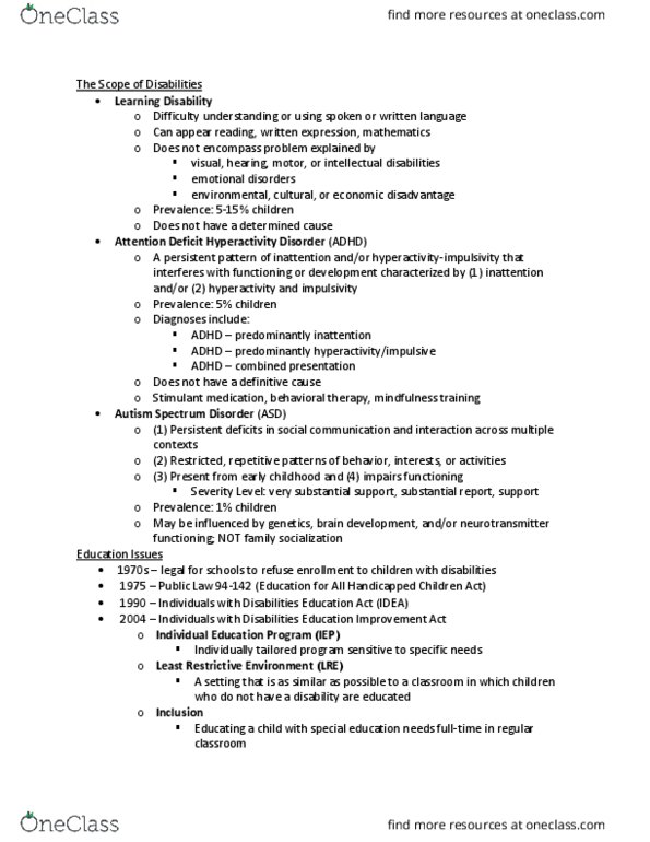 PSYC 20651 Lecture Notes - Lecture 23: Attention Deficit Hyperactivity Disorder, Autism Spectrum, Intellectual Disability thumbnail