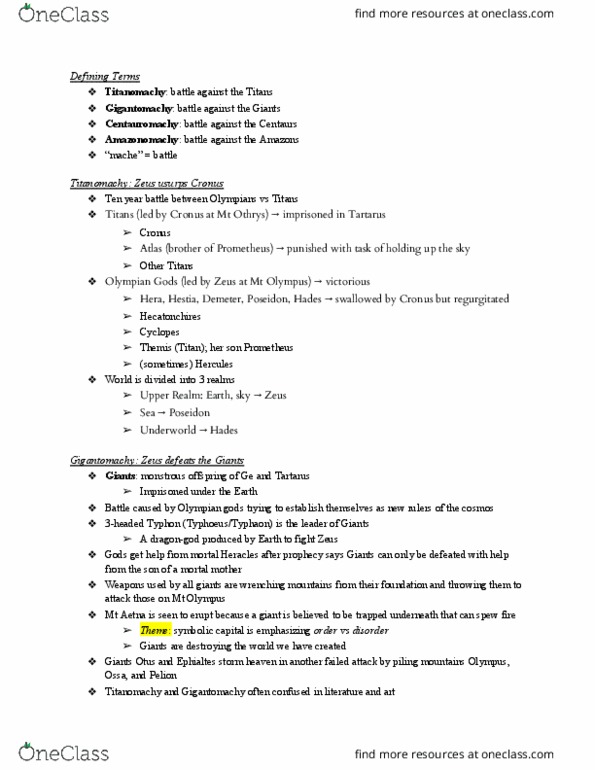 CLASSIC 30 Lecture Notes - Lecture 3: Mount Othrys, Cronus, Lapiths thumbnail