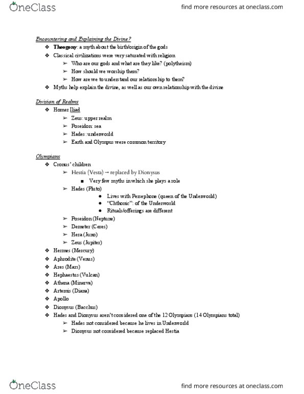 CLASSIC 30 Lecture Notes - Lecture 4: Theogony, Cronus, Polytheism thumbnail