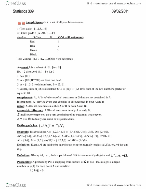 MATH 3131 Lecture Notes - Disjoint Sets, Covariance, Sp1 Transcription Factor thumbnail