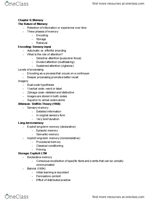 PSY 100 Lecture Notes - Lecture 4: Semantic Memory, Explicit Memory, Episodic Memory thumbnail