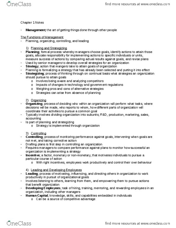 MGM101H5 Chapter Notes - Chapter 1: Henry Mintzberg, Human Capital, Chief Operating Officer thumbnail