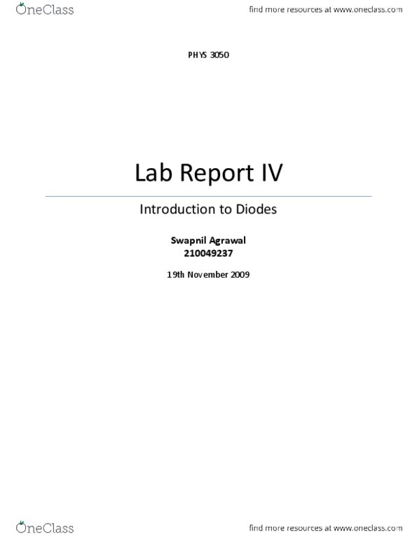 PHYS 3050 Chapter Notes -Diode, Light-Emitting Diode, Lab Report thumbnail