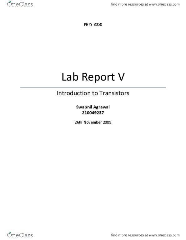 PHYS 3050 Chapter Notes -2N3904, Lab Report, Tektronix thumbnail