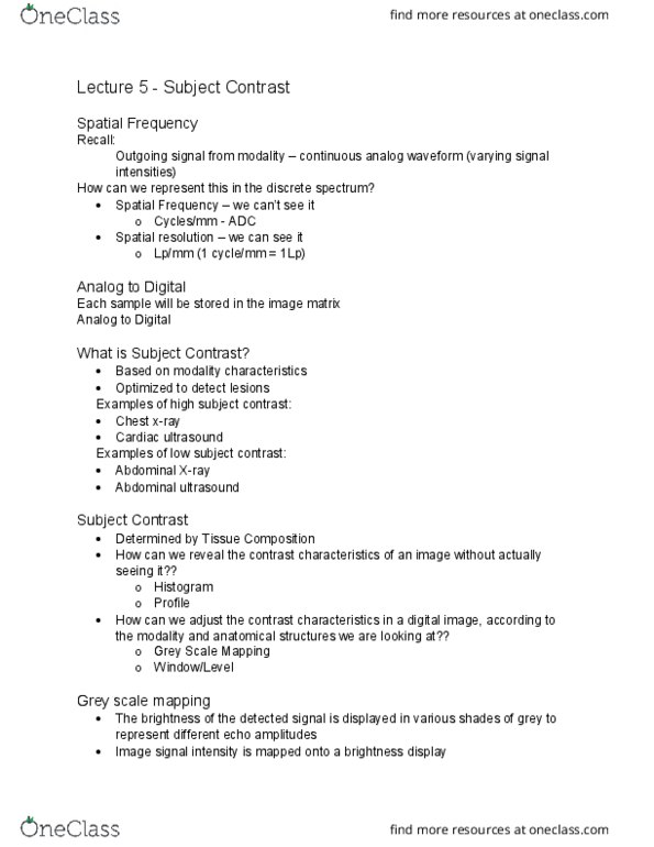 MEDRADSC 2BB3 Lecture Notes - Lecture 5: Abdominal Ultrasonography, Digital Image, Histogram thumbnail