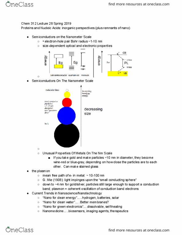 CHEM 312 Lecture Notes - Lecture 38: Bohr Radius, Nanomedicine, Nanometre thumbnail