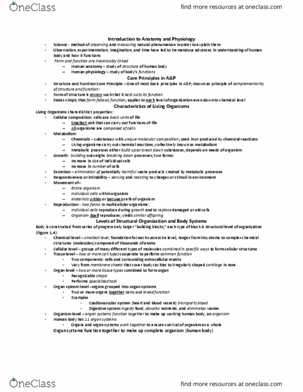 BIOL 213 Lecture Notes - Lecture 1: Structural Level, Blood Vessel, Circulatory System thumbnail