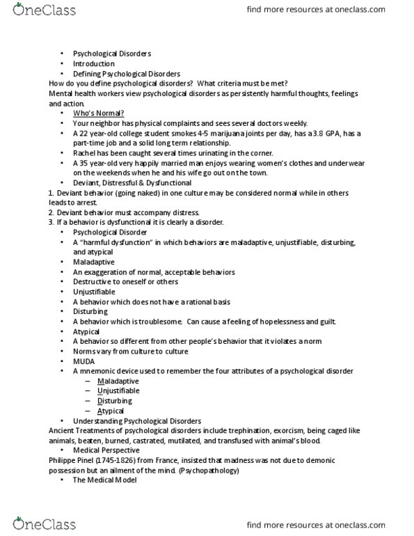 PSYC 11762 Lecture Notes - Lecture 40: American Psychiatric Association, Etiology, Dysphoria thumbnail