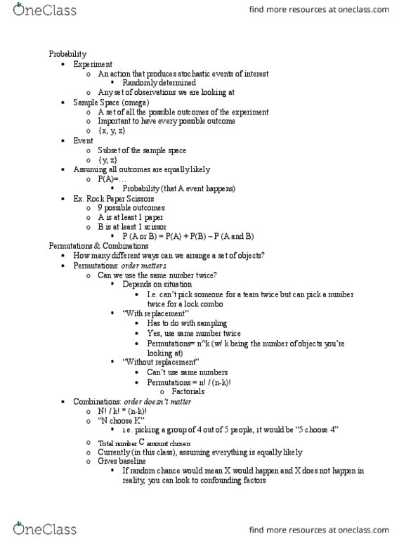 POLS 2400 Lecture Notes - Lecture 22: Binomial Coefficient, Sample Space thumbnail