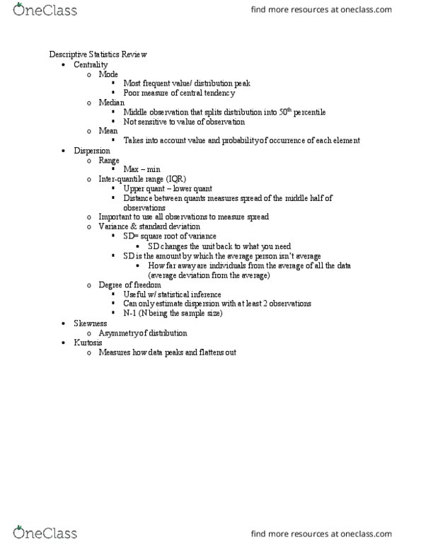 POLS 2400 Lecture Notes - Lecture 5: Statistical Inference, Kurtosis, Standard Deviation thumbnail