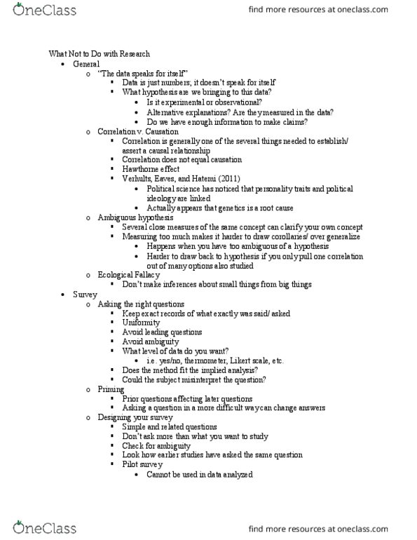 POLS 2400 Lecture Notes - Lecture 12: Likert Scale, Fallacy thumbnail