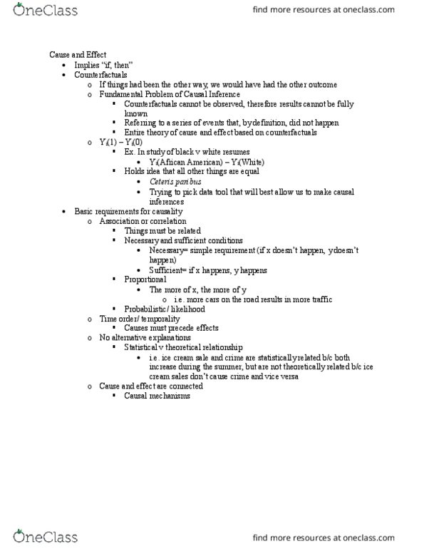 POLS 2400 Lecture Notes - Lecture 1: Ceteris Paribus, Counterfactual Conditional thumbnail