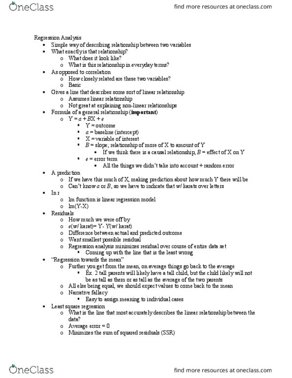 POLS 2400 Lecture Notes - Lecture 15: Regression Analysis, Observational Error thumbnail
