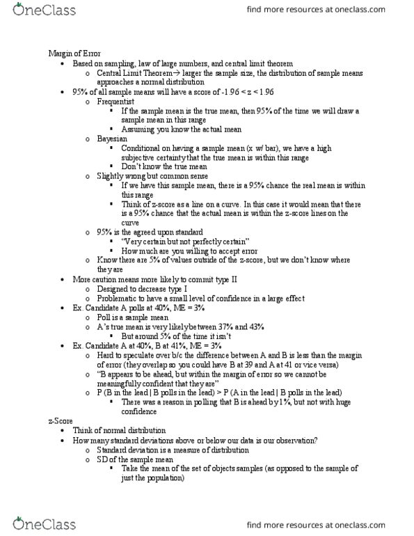 POLS 2400 Lecture Notes - Lecture 26: Central Limit Theorem, Standard Deviation thumbnail