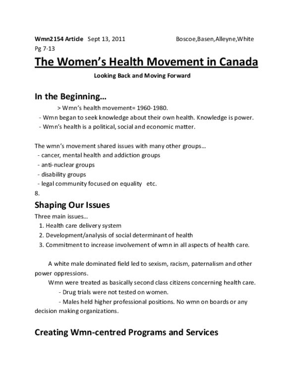 Women's Studies 2244 Chapter : The Women's Health Movement in Canada thumbnail