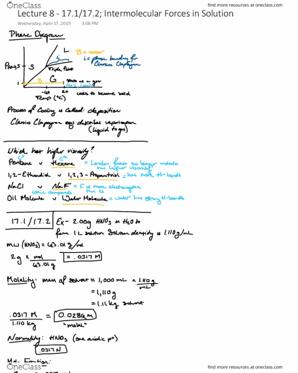 CHE 2B Lecture Notes - Lecture 8: Intermolecular Force thumbnail