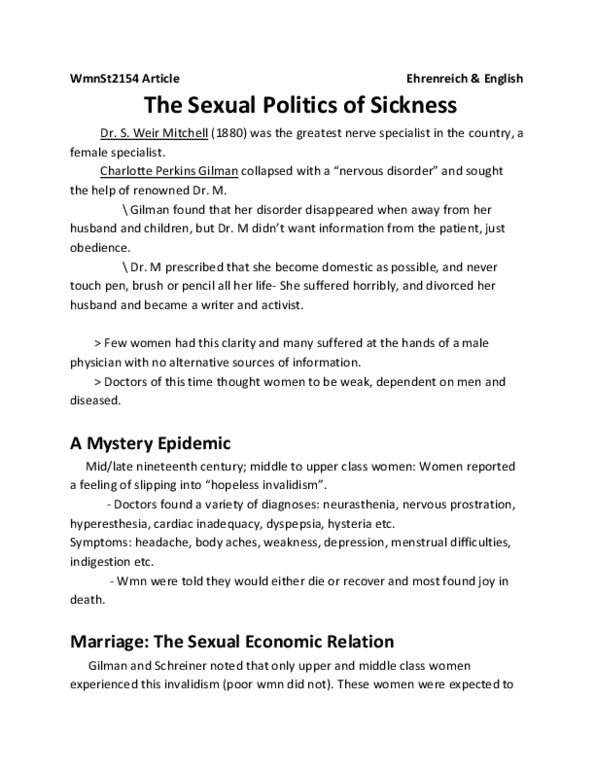 Women's Studies 2244 Chapter : The Sexual Politics of Sickness thumbnail