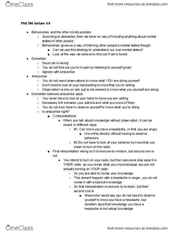 PHIL 306 Lecture Notes - Lecture 32: Headache, Behaviorism thumbnail