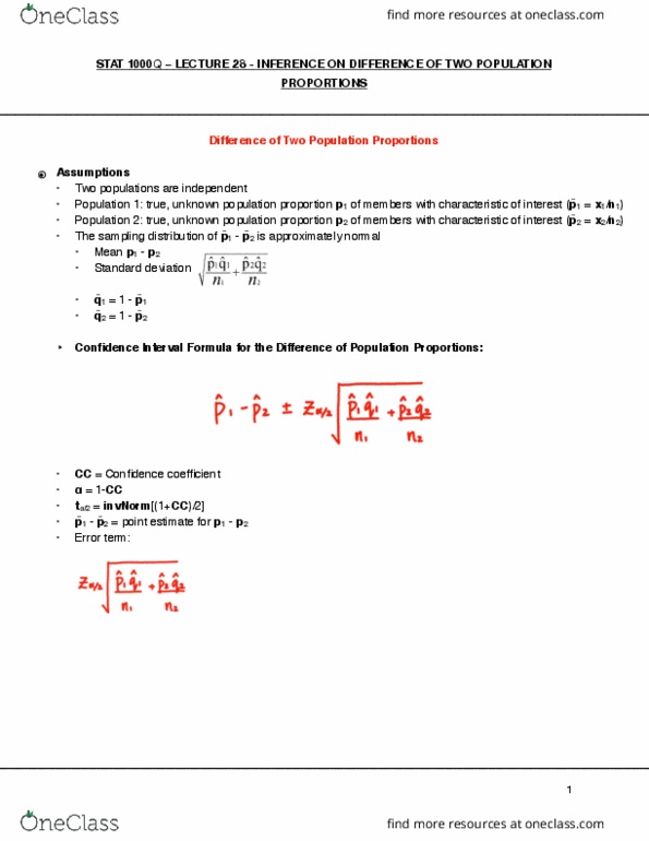 STAT 1000Q Lecture Notes - Lecture 28: Point Estimation, Standard Deviation, Sampling Distribution thumbnail