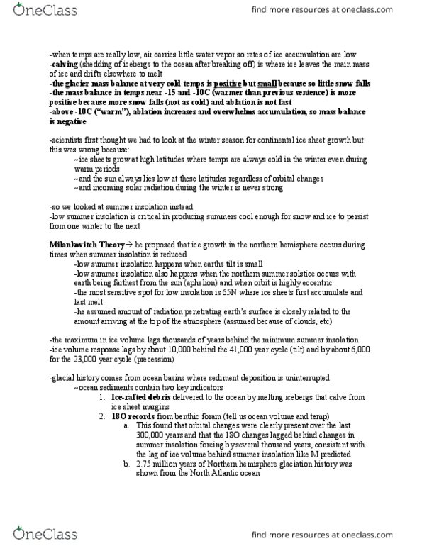 CAS ES 351 Chapter Notes - Chapter 10: Orbital Eccentricity, Milankovitch Cycles, Oxygen-18 thumbnail