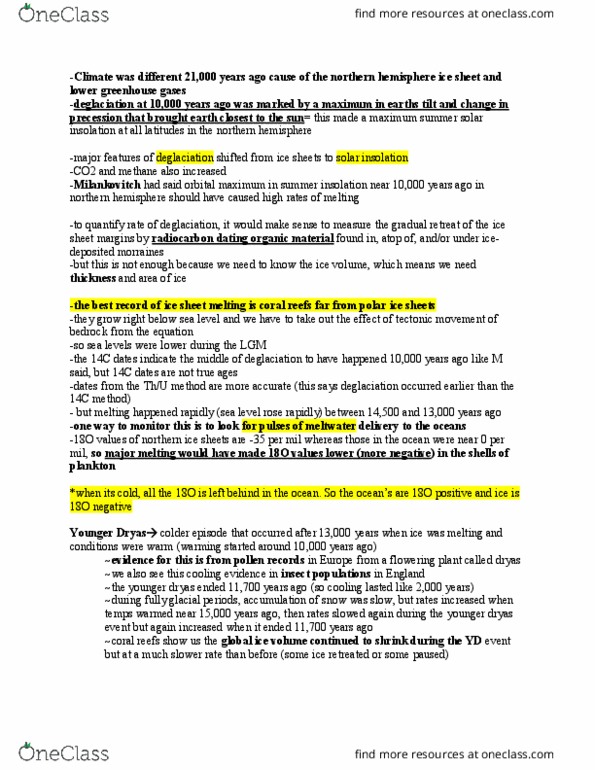 CAS ES 351 Chapter Notes - Chapter 14: Younger Dryas, Oxygen-18, Laurentide Ice Sheet thumbnail