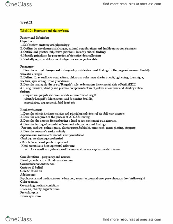 NSE 13A/B Lecture Notes - Lecture 21: Stretch Marks, Asymmetrical Tonic Neck Reflex, Fundal Height thumbnail