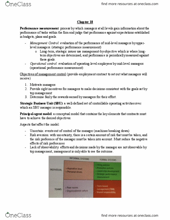 ADMS 3510 Chapter Notes - Chapter 18: Performance Measurement, Risk Aversion, Total Absorption Costing thumbnail