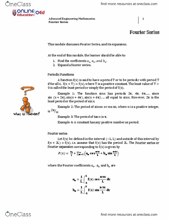 Mathematics MATH E-311 Lecture Notes - Lecture 17: Fourier Series, Even And Odd Functions, Extended Periodic Table thumbnail
