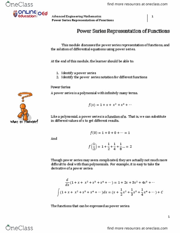 Mathematics MATH E-311 Lecture 90: power series representation of functions thumbnail