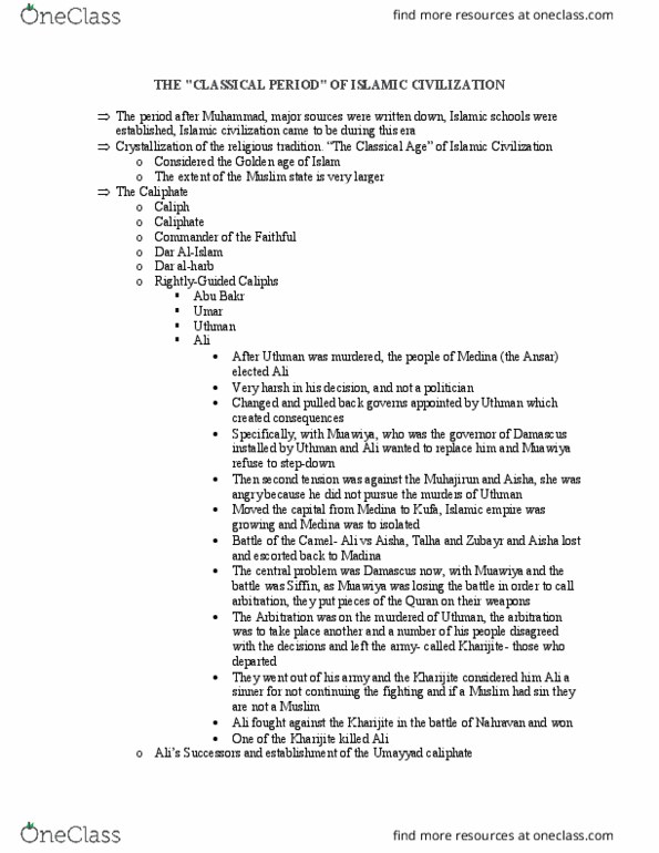 HUMA 1845 Lecture Notes - Lecture 11: Khawarij, Abu Muslim, Muhajirun thumbnail