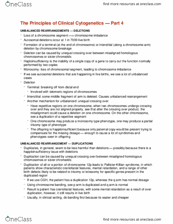 CMMB 413 Lecture Notes - Lecture 5: Sister Chromatids, Tetrasomy, Monosomy thumbnail