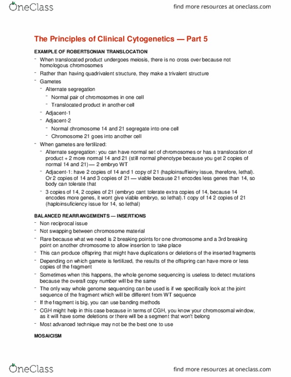 CMMB 413 Lecture Notes - Lecture 6: Robertsonian Translocation, Cytogenetics, Gamete thumbnail