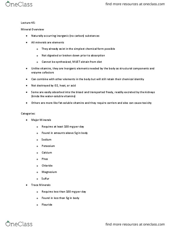 DIET 4475 Lecture Notes - Lecture 45: Magnesium, Manganese, Spinach thumbnail