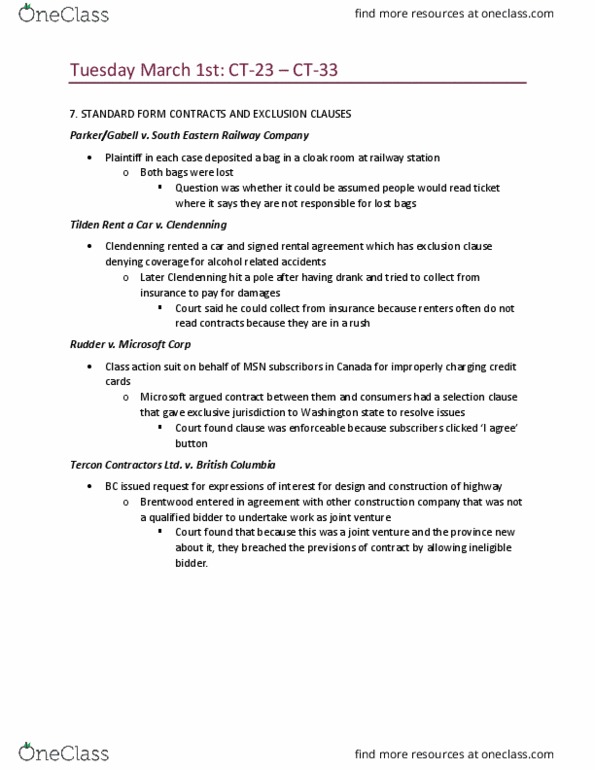 Law 2101 Chapter Notes - Chapter 15: South Eastern Railway, Uk, Class Action thumbnail
