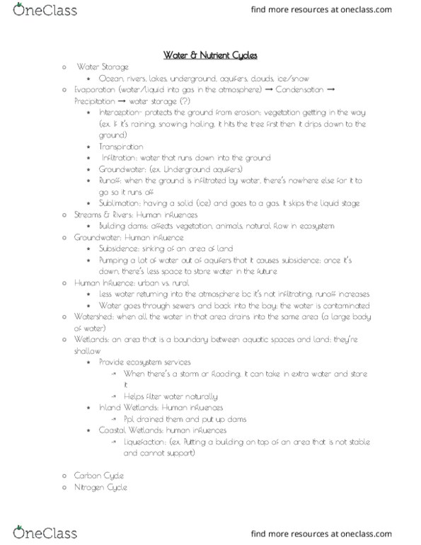 ENVS 010 Lecture Notes - Lecture 7: Nitrogen Cycle, Ecosystem Services, Transpiration thumbnail