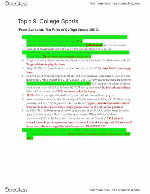KINES 341 Lecture Notes - Lecture 9: Walter Byers, Student Athlete, University Of Minnesota Basketball Scandal thumbnail