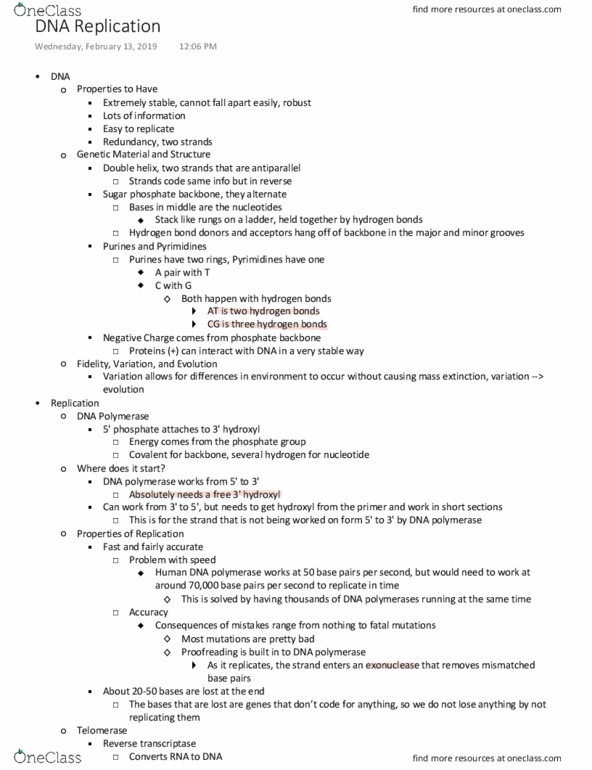 BIS 2A Lecture Notes - Lecture 17: Dna Replication, Dna Polymerase, Reverse Transcriptase thumbnail