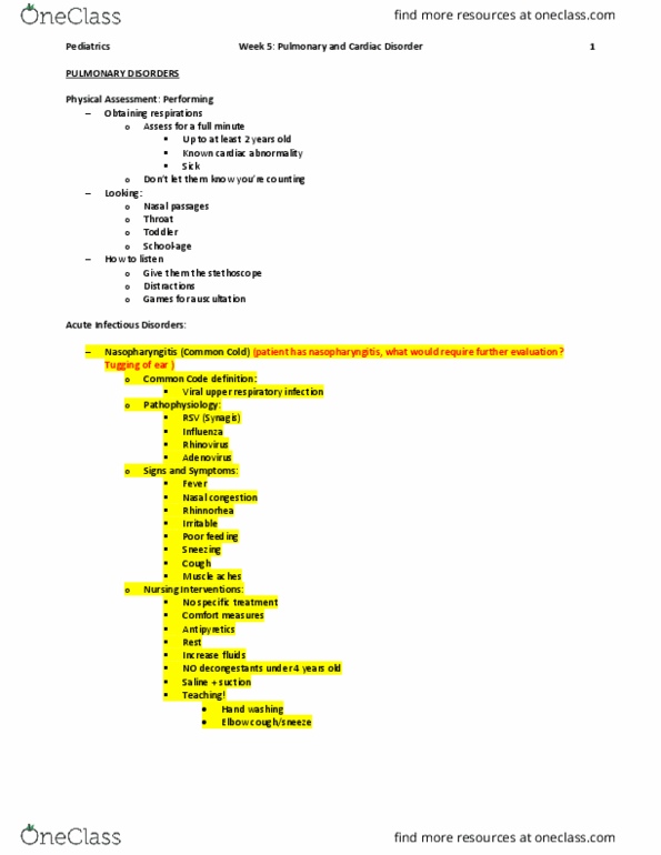 NURSE-UN 1255 Lecture Notes - Lecture 5: Upper Respiratory Tract Infection, Nasal Congestion, Palivizumab thumbnail