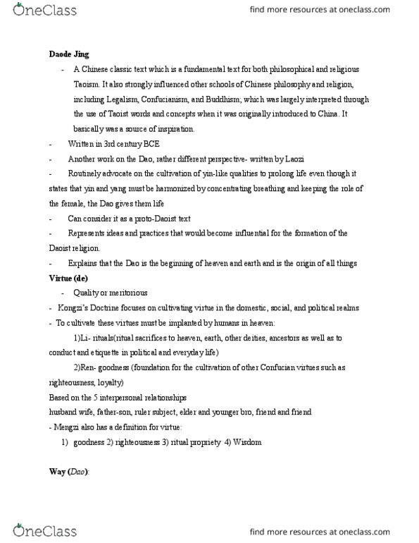 01:840:211 Lecture Notes - Lecture 24: Chinese Classics, Tao Te Ching, Chinese Philosophy thumbnail