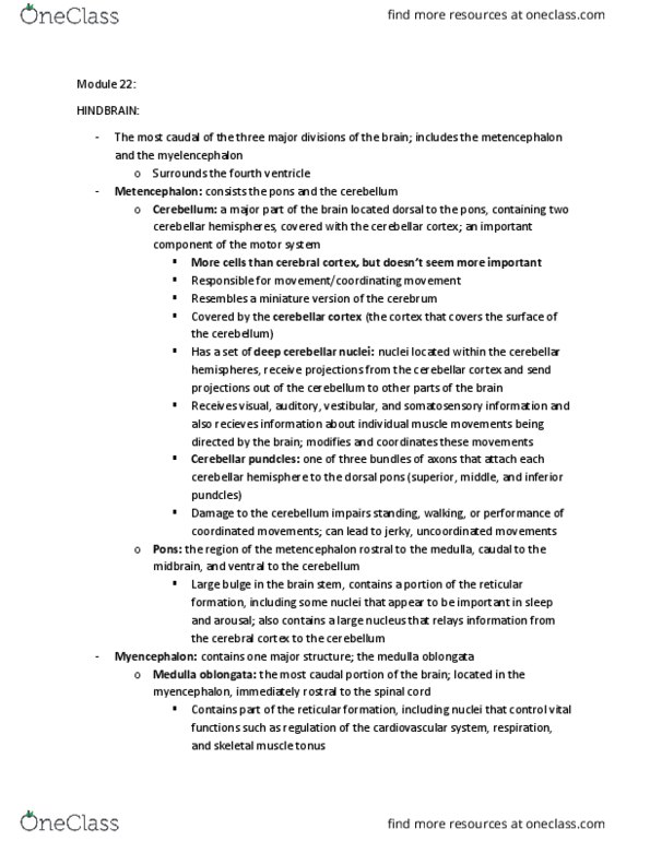 PSYCH261 Lecture Notes - Lecture 22: Deep Cerebellar Nuclei, Cerebellum, Cerebral Cortex thumbnail