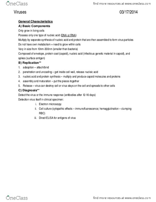 HSS 1100 Lecture Notes - Poliovirus, Coxsackievirus, Bronchiolitis thumbnail