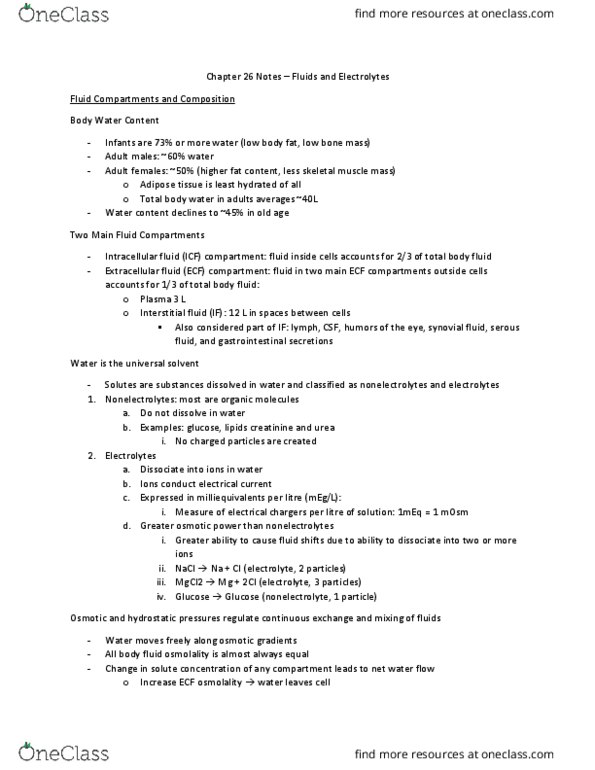 PHED-2507EL Lecture Notes - Lecture 10: Body Water, Plasma Osmolality, Serous Fluid thumbnail