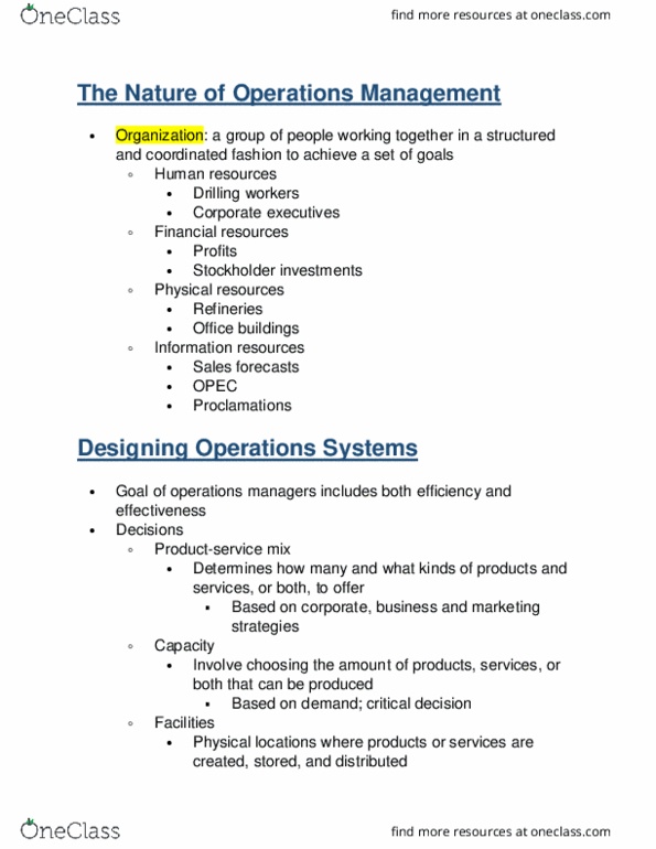 MGMT 309 Lecture Notes - Lecture 9: Operations Management, Human Resources, Statistical Process Control thumbnail