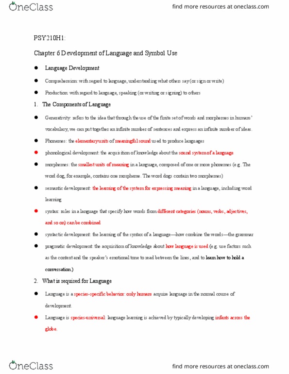 PSY210H1 Chapter Notes - Chapter 6: Phonological Development, Universal Grammar, Vocal Folds thumbnail