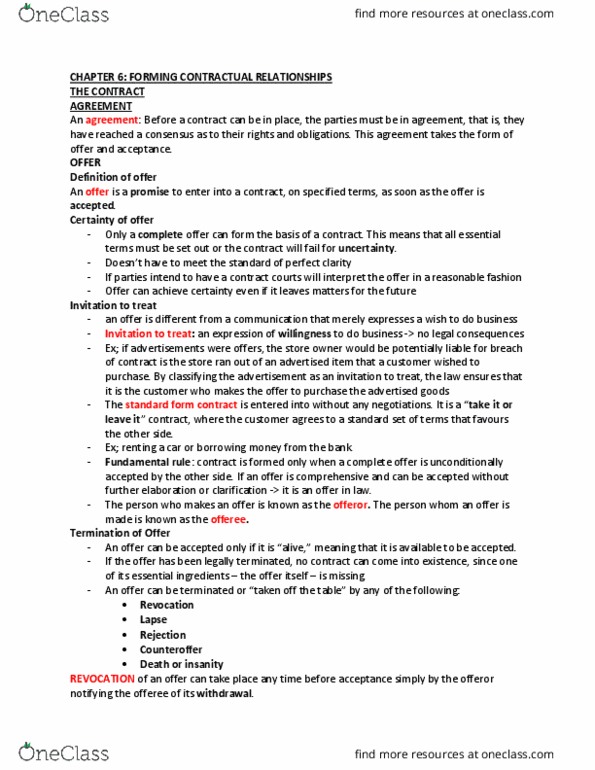 Management and Organizational Studies 2275A/B Chapter Notes - Chapter 6: Standard Form Contract, Formal Language, Fax thumbnail