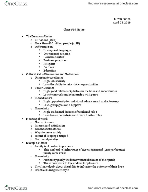 MGTO30320 Lecture Notes - Lecture 19: Job Security, Absenteeism, Masculinity thumbnail