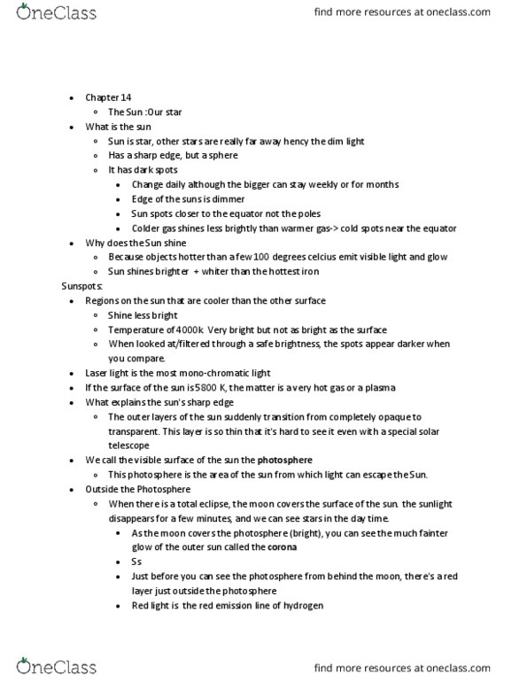 ASTR 209 Lecture Notes - Lecture 8: Photosphere, Solar Telescope, Chromosphere thumbnail