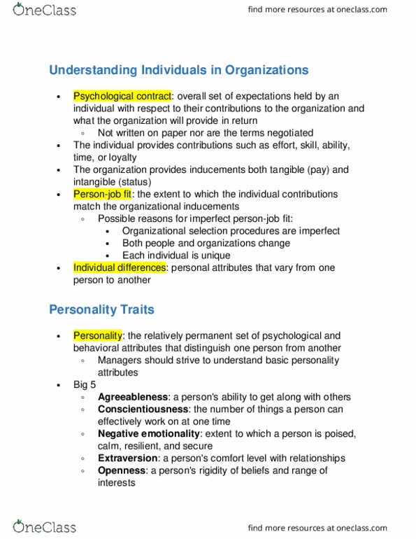 MGMT 309 Lecture Notes - Lecture 14: Psychological Contract, Conscientiousness, Organizational Commitment thumbnail